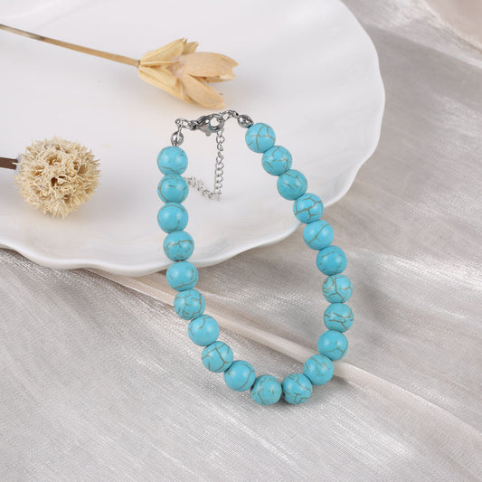 Turquoise Howlite Gemstone Bracelet with Clasp & 5cm extender chain - Natural Stone - 8mm x Length 18 cm - NEW424
