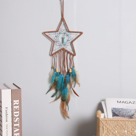 Star Shape Feather Dream Catcher with Velveteen & Turquoise Howlite - 18x30cm - NEW424