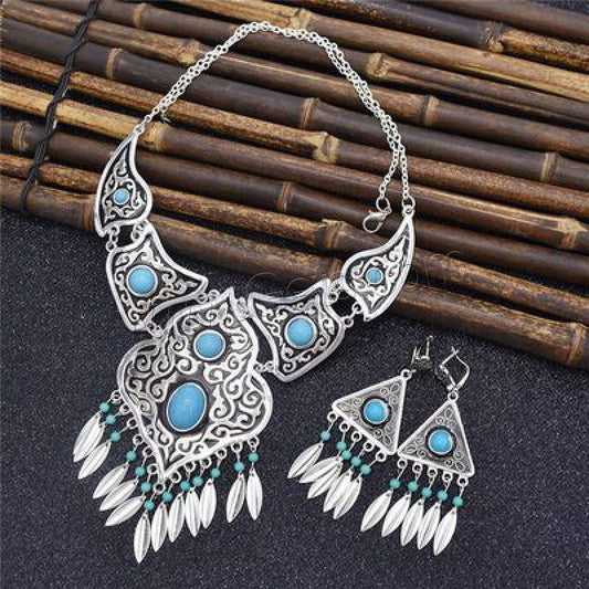 Turquoise Jewelry Set - Necklace & Earrings Zinc Alloy with Turquoise Howlite & Resin - NEW424