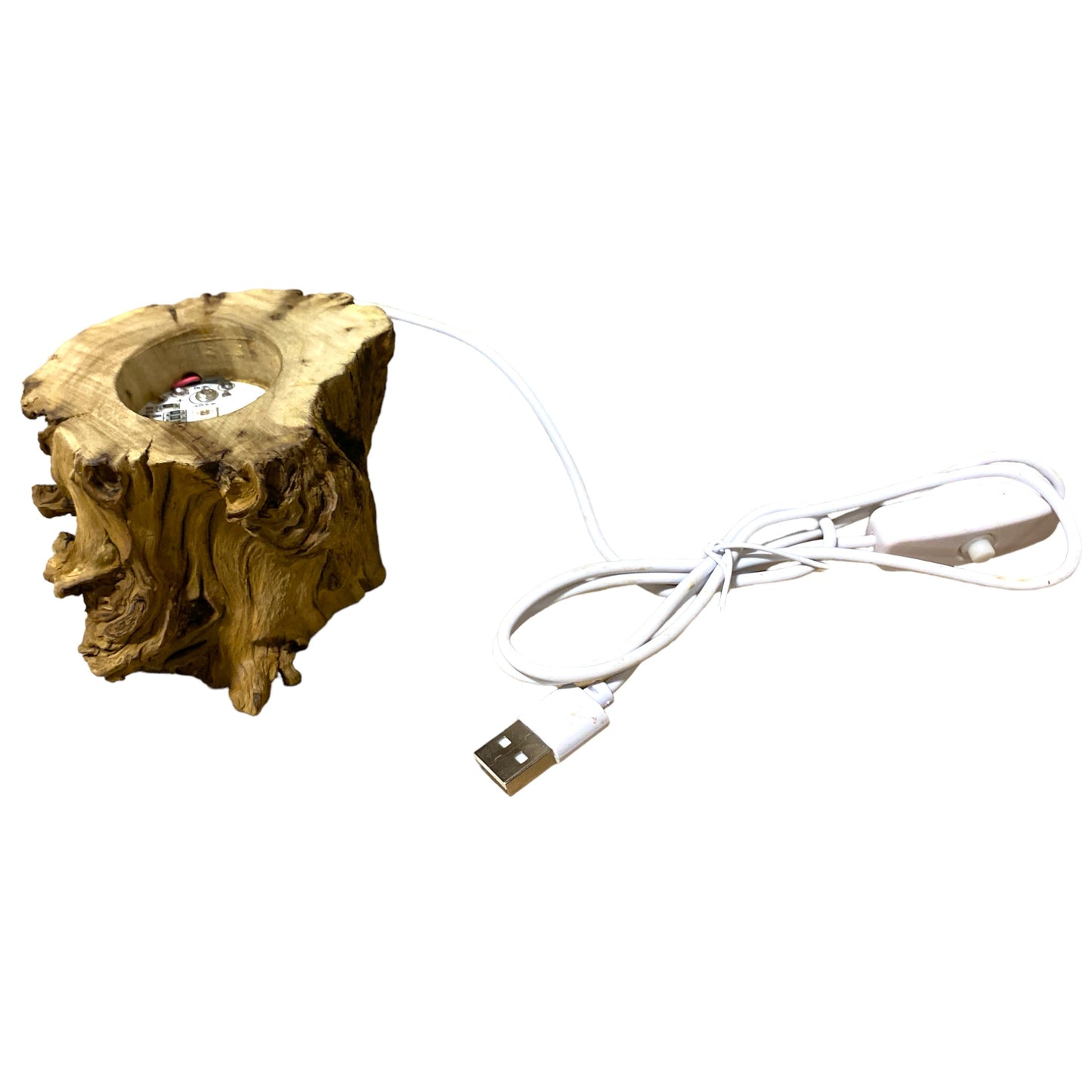 LED White Lamp Base - 3 inch - Driftwood - USB Plug - China - NEW124