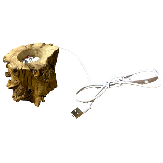 LED White Lamp Base - 3 inch - Driftwood - USB Plug - China - NEW124