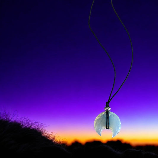 Crescent Moon Opalite  Pendant 2" to 2.5" with Necklace - NEW225