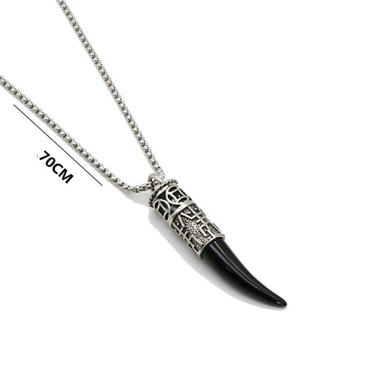 Stainless Steel Wolf Tooth Fang synthetic - Necklace silver color - NEW222