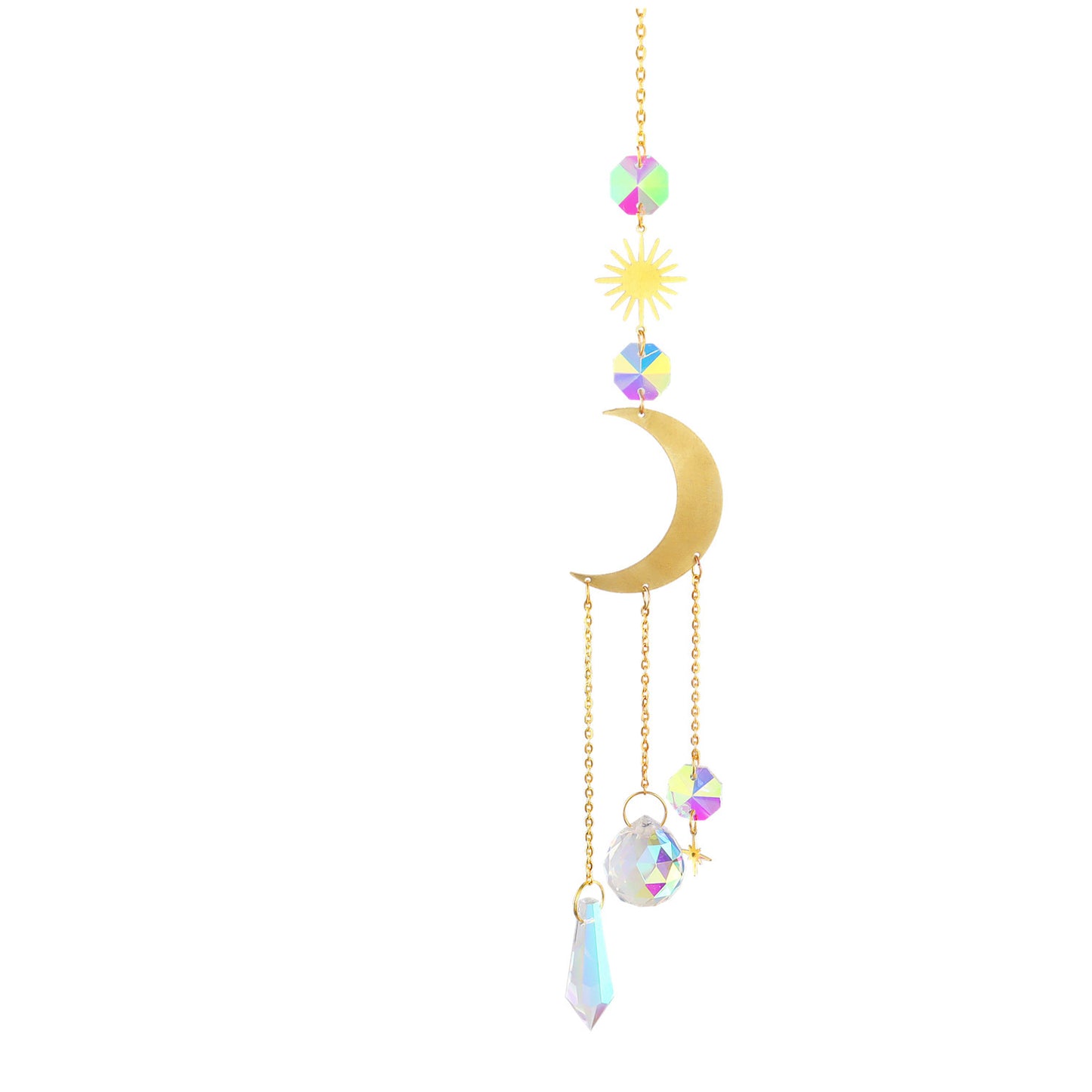 K9 Aura Crystal Hanger Full & Crescent Moon with Stars Sun Brass - Long 45cm - China - NEW911