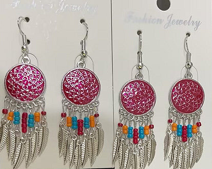 Dream Catcher Silver Color Dangle Earrings - Pair - 2.5 inch - NEW1124