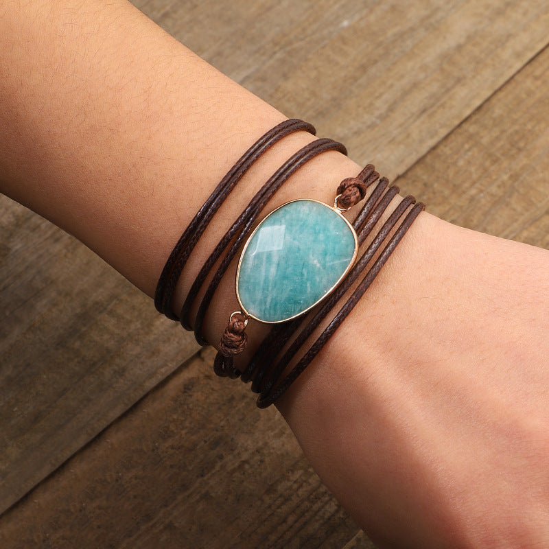 Gemstone Bracelets, Natural Stone, with Wax Cord, fashion jewelry - NEW222