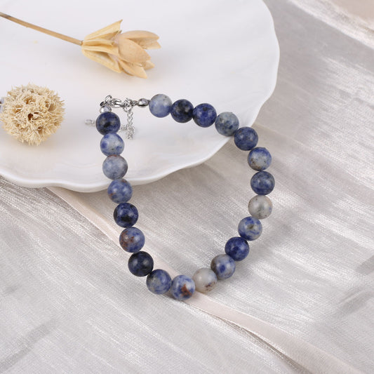 Sodalite Gemstone Bracelet with Clasp & 5cm extender chain - Natural Stone - 8mm x Length 18 cm - NEW424