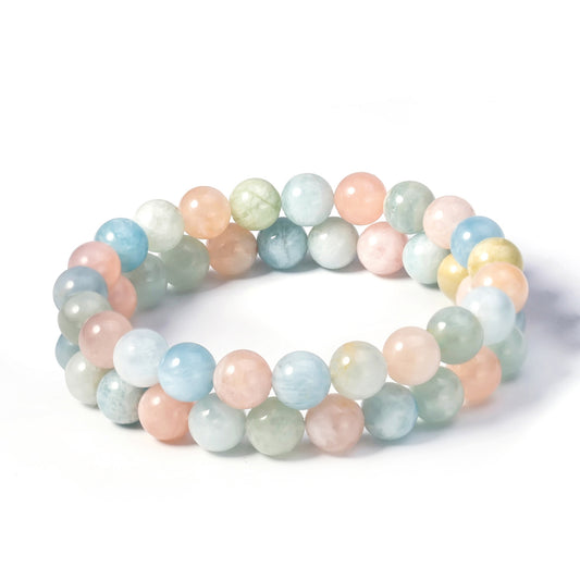 Morganite Bracelet Polished - 8mm Beads -Approx 7.5 Inch