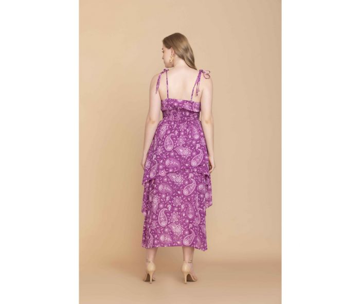 Medium - Bohera Penelope Drop Waist Ruffled Dress in Purple
