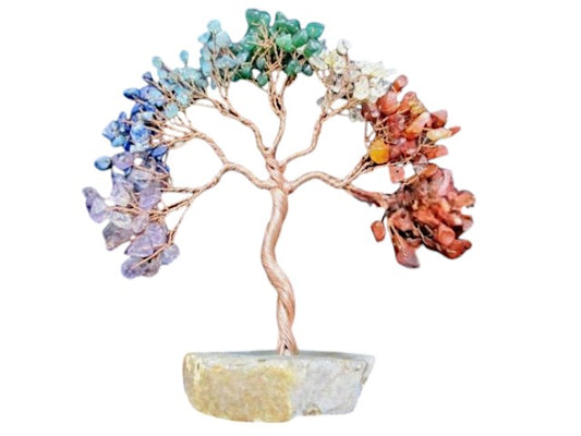 Chakra 250 chip copper tree with stone slice base - Made in India - 350g - NEW225