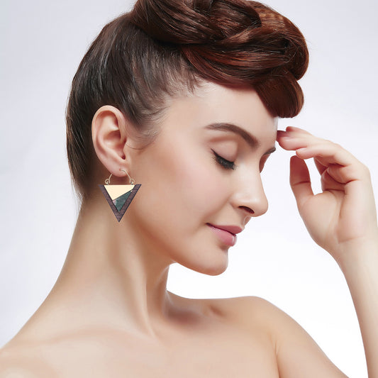 Natural Stone & Wood Drop Earrings - 25x35mm - NEW521