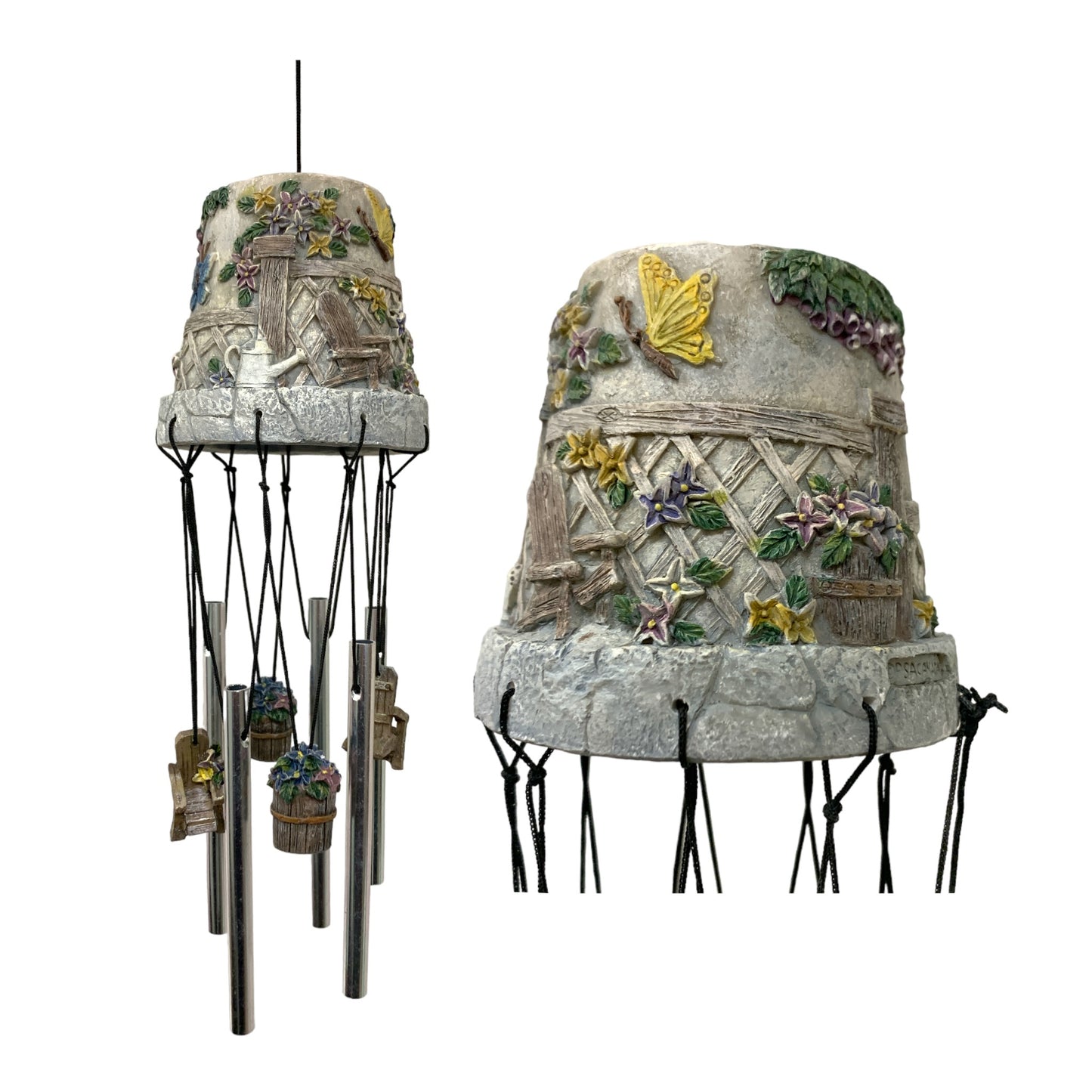 FLOWER POT WIND CHIME - 12 INCH - FLOWERS AND CHAIR