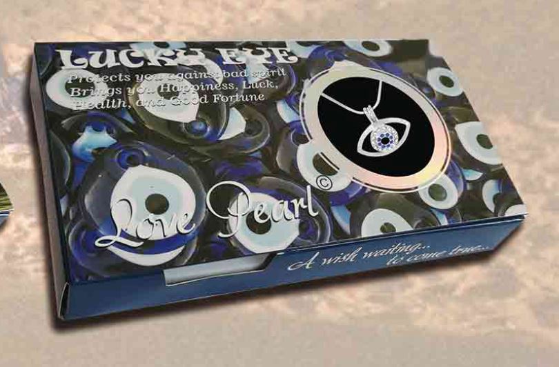 Wish Pearl Evil Eye Design Box with Evil Eye Pendant and Necklace - NEW523
