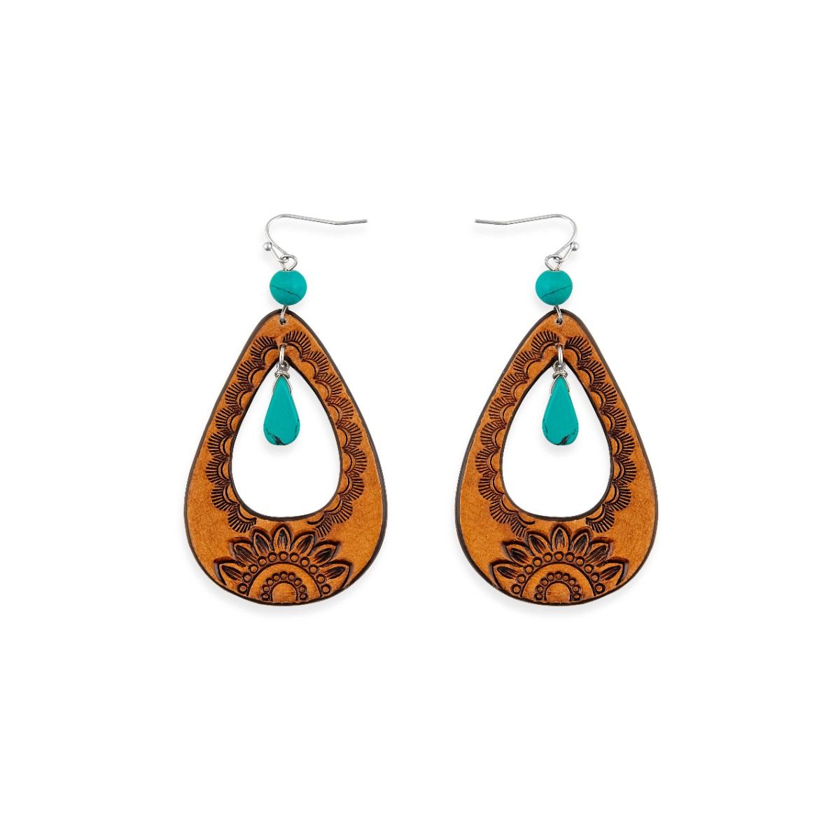 Blossom Rising Hand-tooled Leather Earrings - 3.5 inch Long - red, burgundy and ebony - NEW424
