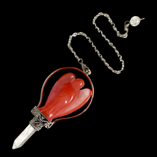 Cherry Quartz Angel Pendulum - Platinum Colour Plated - Synthetic