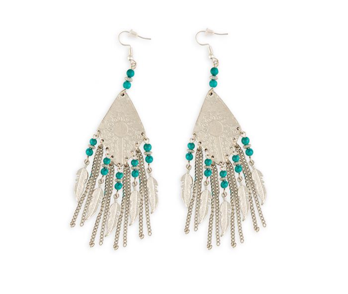 Sun Ray Splendor Silver Earrings - 3 inch Long - turquoise and silver - NEW424