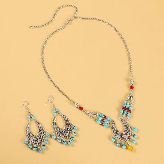 Turquoise Jewelry Set - Necklace & Earrings Zinc Alloy with Turquoise Howlite & Resin - NEW424