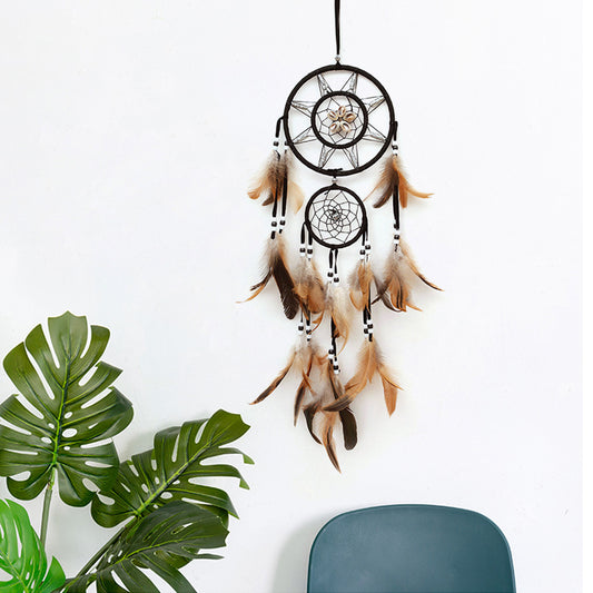 Sunburst Feather Dream Catcher with Velveteen - Black & Brown - 16x50cm long - NEW125