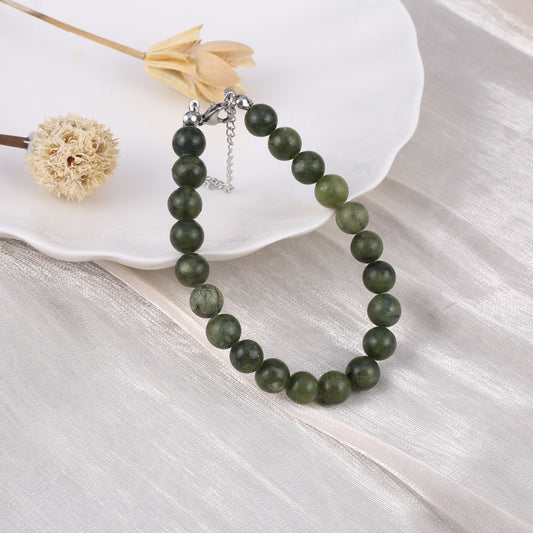 Canadian Jade Gemstone Bracelet with Clasp & 5cm extender chain - Natural Stone - 8mm x Length 18 cm - NEW424