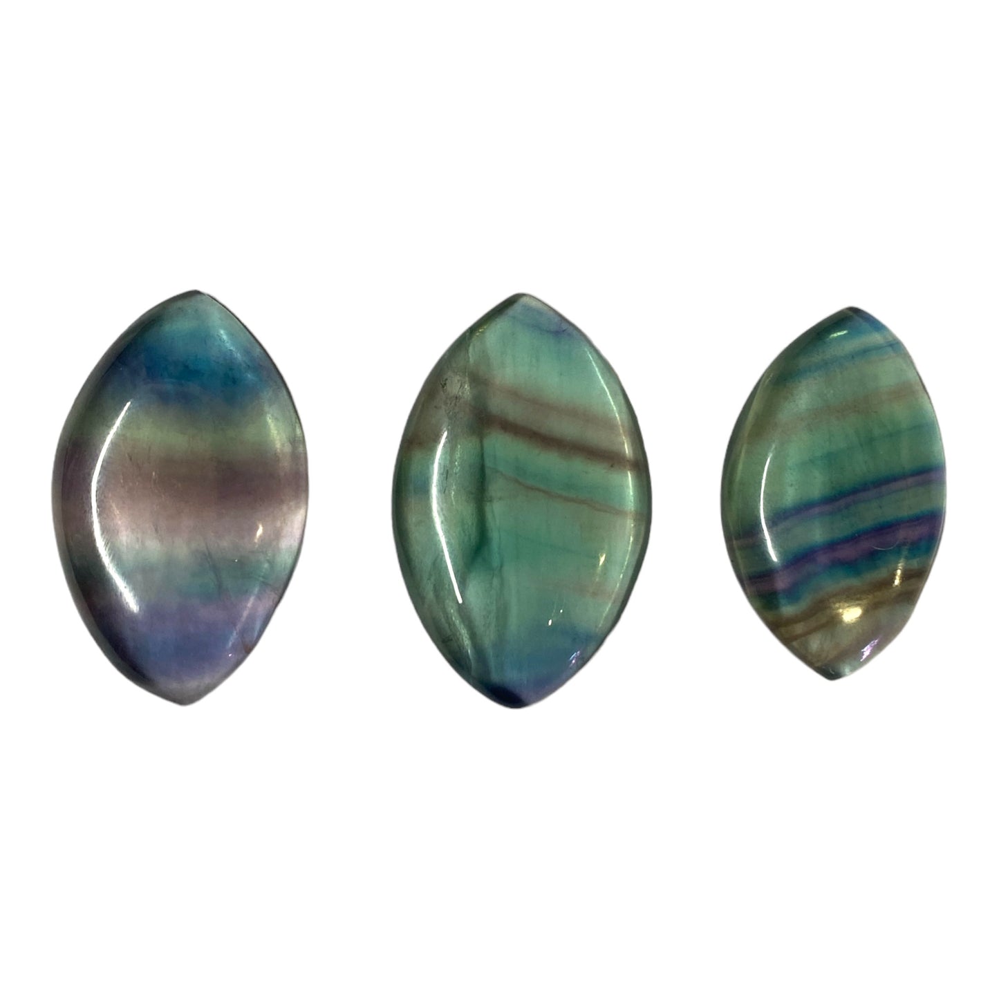 Multi Fluorite Stone Polished Evil Eye Shape  Cabochons - 30 x 40mm x 7mm Thick - Grade AA - NEW424