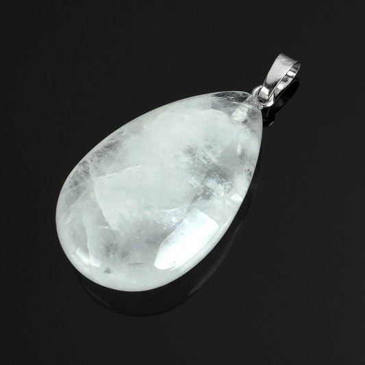 Clear Quartz Teardrop Pendant - Platinum Colour Plated Brass