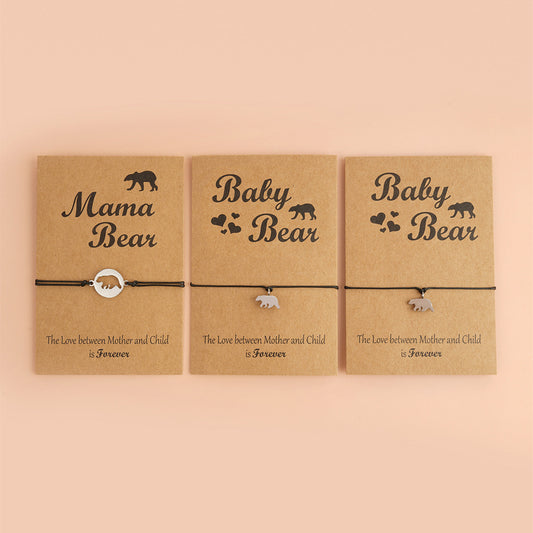 Mama Baby Bear Wax Cord Bracelets - 3 piece set & Unisex Approx 7 to 11.8 Inch - China