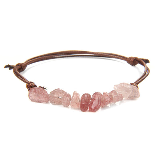 Strawberry Quartz Gemstone Bracelet on Wax Cord with Natural Stone - Length 19 cm - NEW424