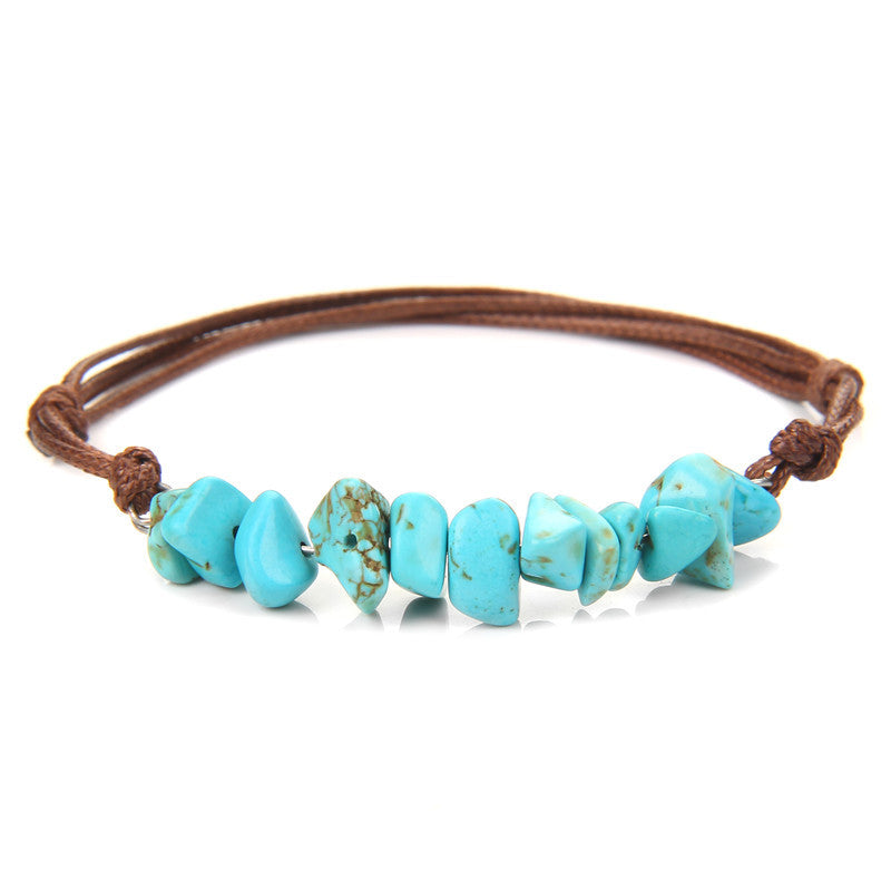 Turquoise Howlite Gemstone Bracelet on Wax Cord with Natural Stone - Length 19 cm - NEW424