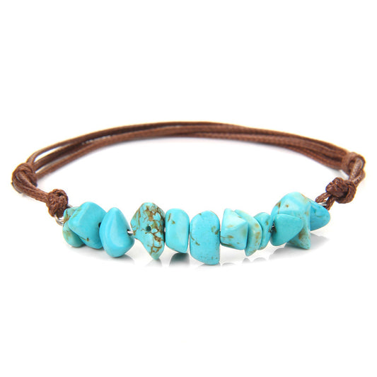 Turquoise Howlite Gemstone Bracelet on Wax Cord with Natural Stone - Length 19 cm - NEW424
