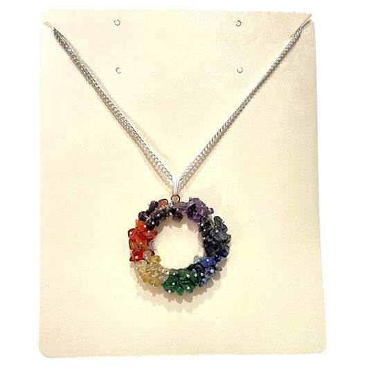 Charka Gem Chip Ring Pendant on Silver Chain - India 20g - NEW225