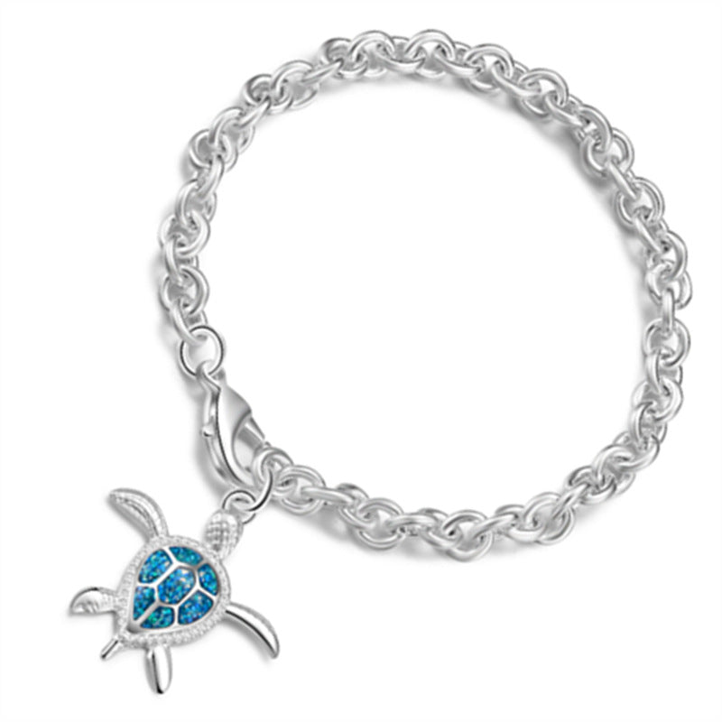 Turtle Bracelet with Brass lobster clasp - Artificial Opal with Cubic Zirconia Micro Pave - real silver plated - Length 21 cm - China - NEW1122
