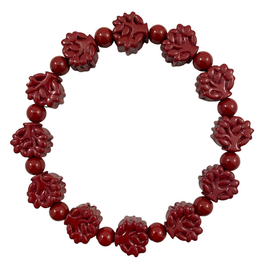 Tibetan Cinnabar Tree of Life with 8mm Round Bead Bracelet Mala - Approx 7.5 Inch - China - NEW123