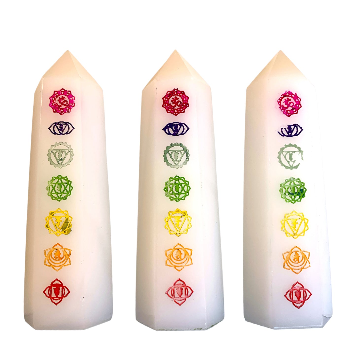 White Jade with Chakra Engraving - Polished Points - 3.75 inch - China - NEW922