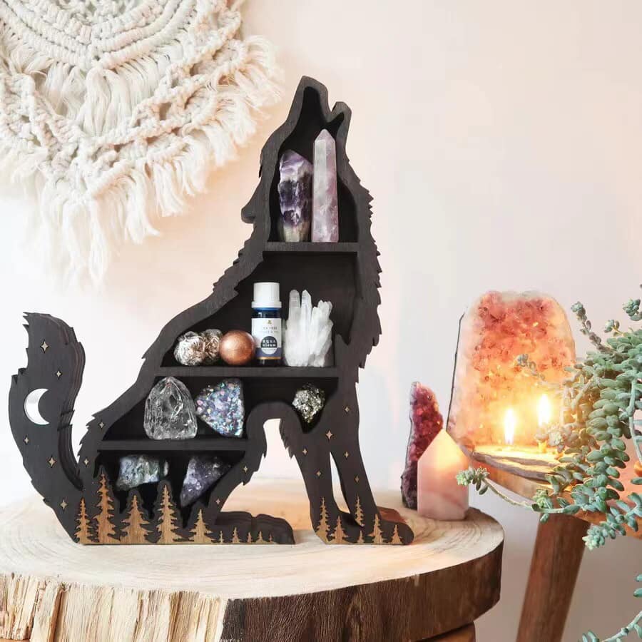Wolf Shelf Left Profile - Black Wood - 10 x 12 inch - Made in China - NEW1022