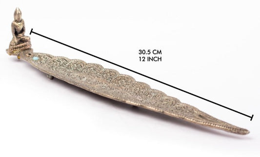 Buddha - Silver Aluminum Leaf Burner Incense Stick Burner Stand -  inch Long - NEW421