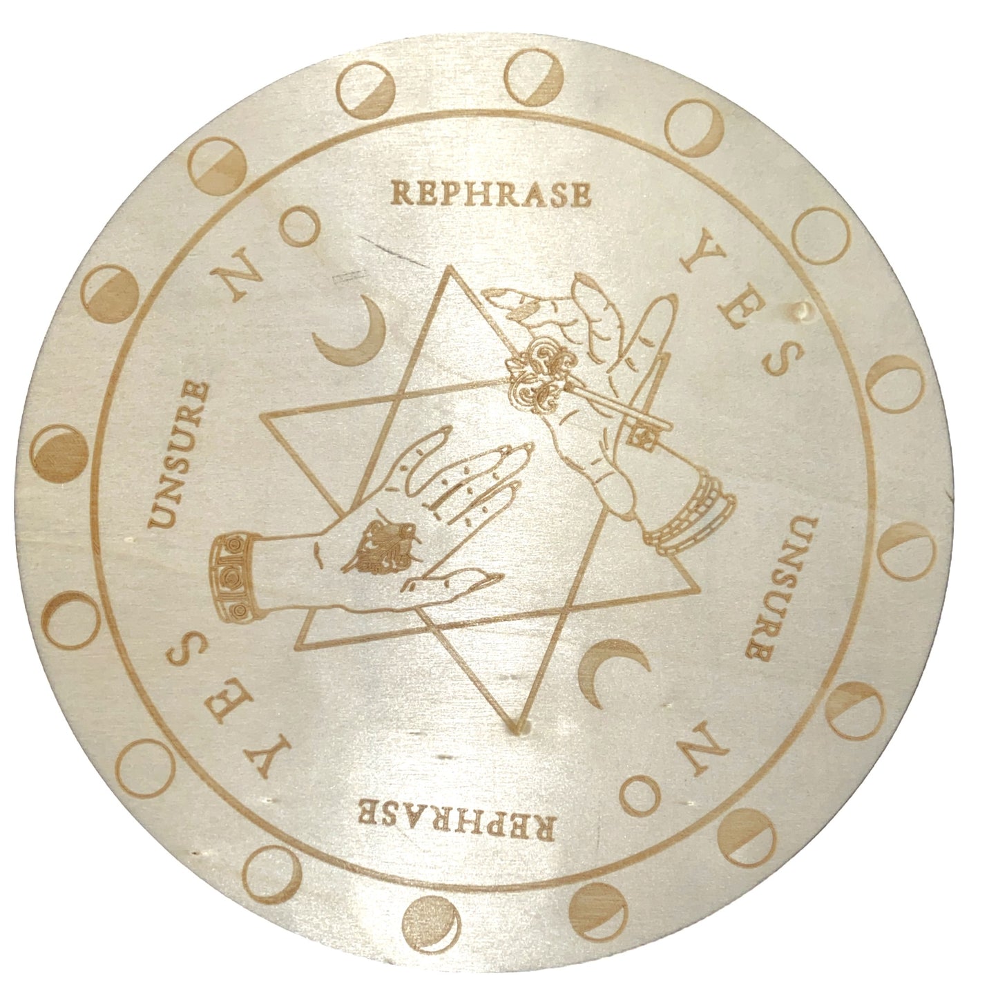 Yes No with Moon Phase - Wood Hot Pad - Pendulum Charging Plate - Natural - 20cm 7.5 inch - Made in China - NEW423