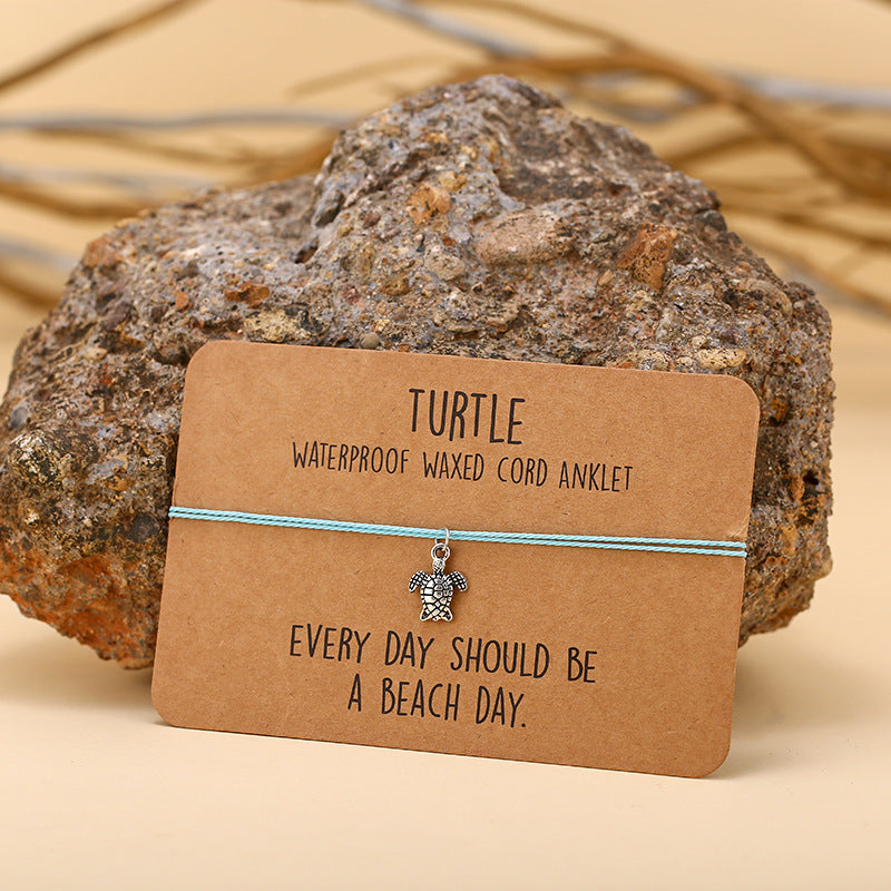 Wax Cord Anklet with Turtle Charm on Card Zinc Alloy Silver Color Plated - China - NEW922