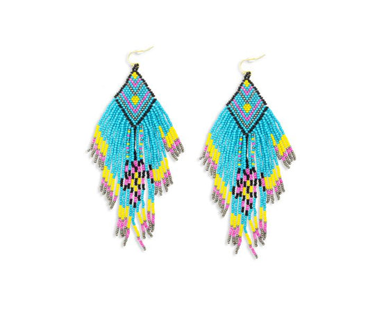 Harmony Hues EARRING - 5 inch Long - turquoise, yellow, black and pink - NEW424