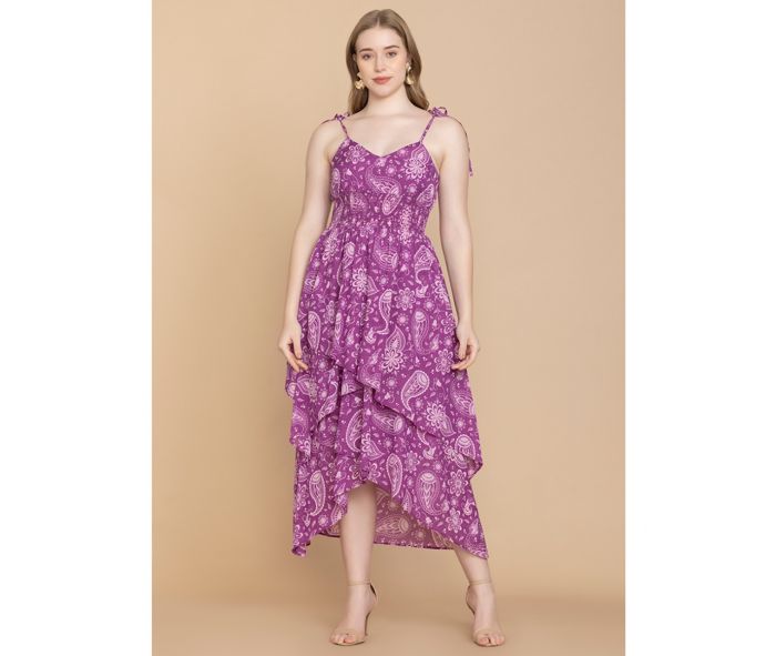 Small - Bohera Penelope Drop Waist Ruffled Dress in Purple - NEW424