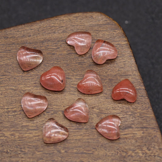 Polished Cabochon Heart - 10mm 5g - Cherry Quartz - NEW221 - Synthetic