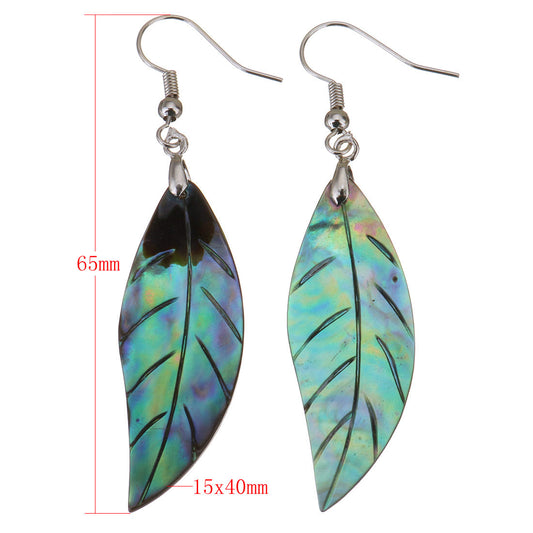 Leaf Design Abalone Shell Earrings with brass hooks - 65mm 15x40mm - NEW1120
