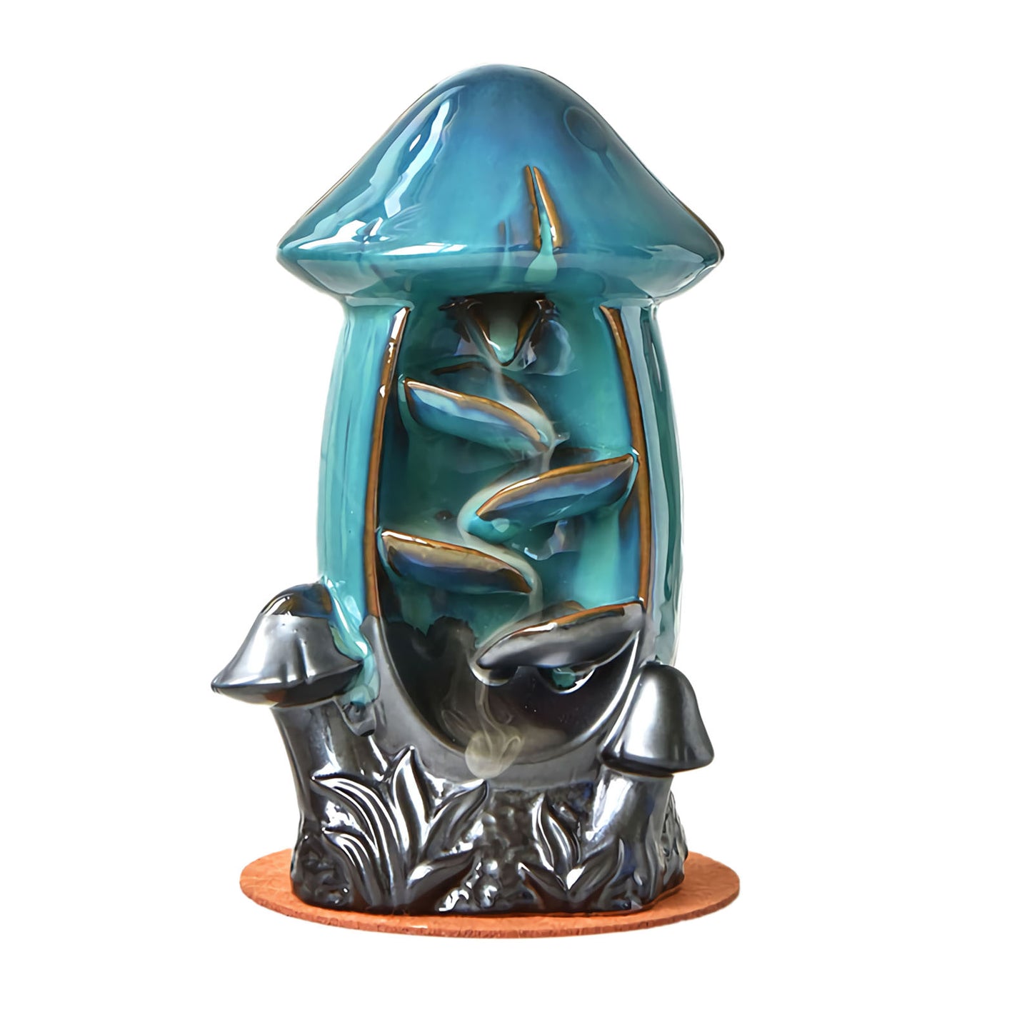 Mushroom Backflow Incense Burner Ceramic with Blue Glaze - 11.5x10.5x19.5cm - NEW424