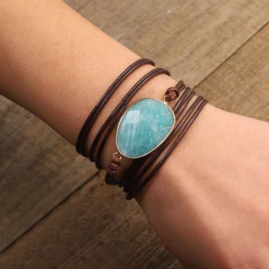 Gemstone Bracelets, Natural Stone, with Wax Cord, fashion jewelry - NEW222