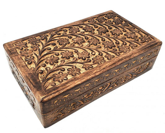 Wooden Carved Box - Floral Design 6 x 10 inch - NEW421