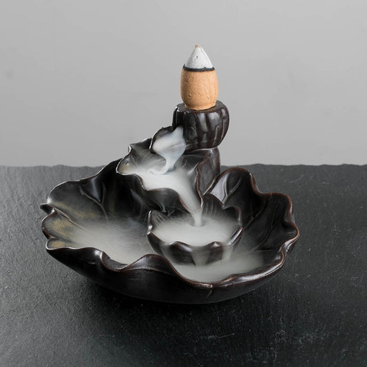 Lotus  Backflow Incense Burner Ceramic - Black - 11x8.5x6cm - NEW424
