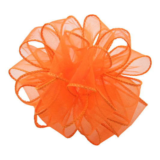 Sheer Essence Wired Ribbon - Orange with Orange Edge - 1.5 inches x 50 yards