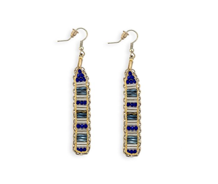 Emmielou Earrings Glass Beaded - 3 inch Long - Blues - NEW424