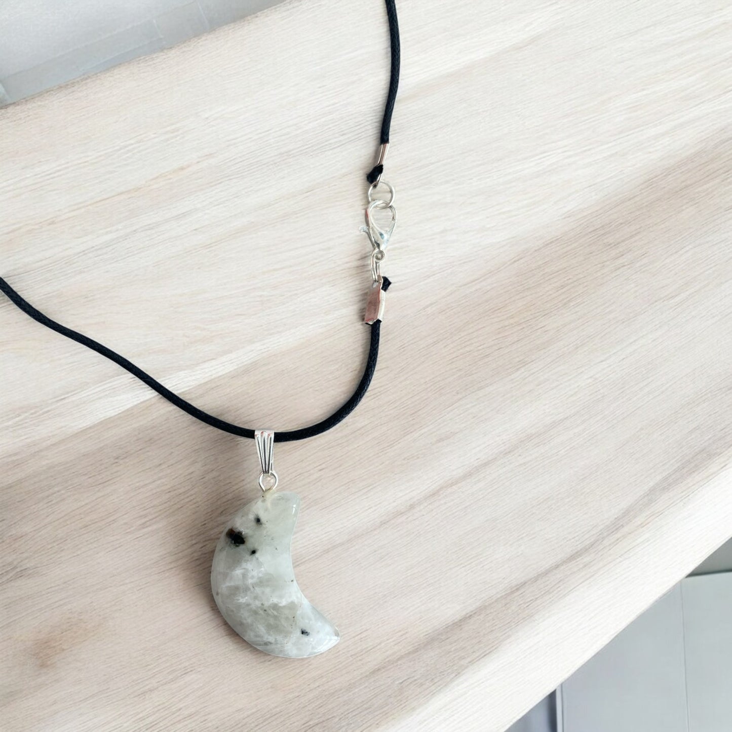 Rainbow Moonstone Moon Pendant 1" with Necklace - NEW225