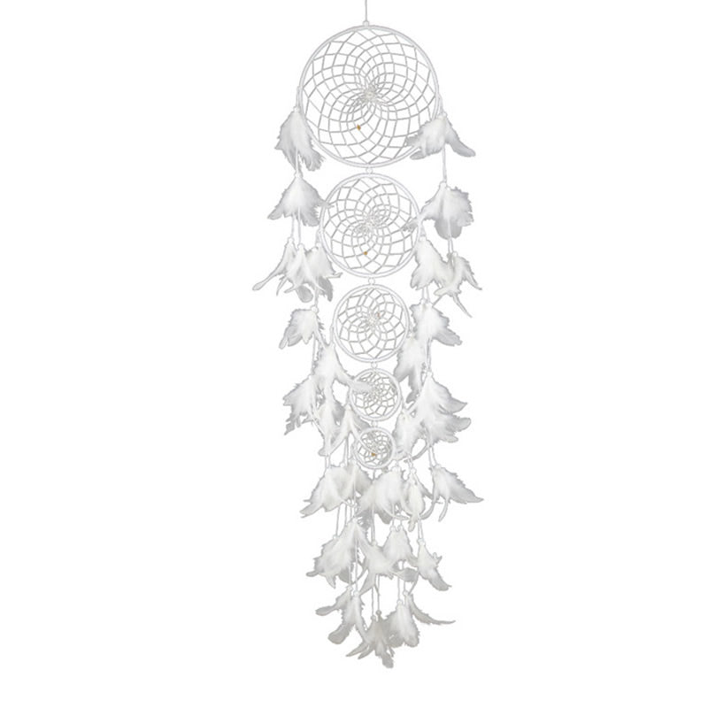 Feather Dream Catcher with Velveteen & Iron - White - 108 cm