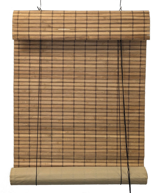 Valanced Brown Bamboo Blinds w/Privacy Screen Backing 2 x 6 ft (24" W x 72" L)